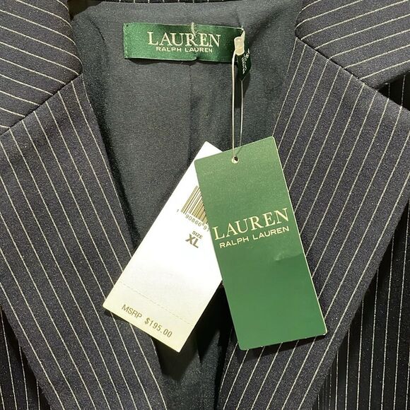 NEW!  Lauren Ralph Lauren Navy Ponte Knit Pinstripe Jacket - XL - $195 - Picture 10 of 15